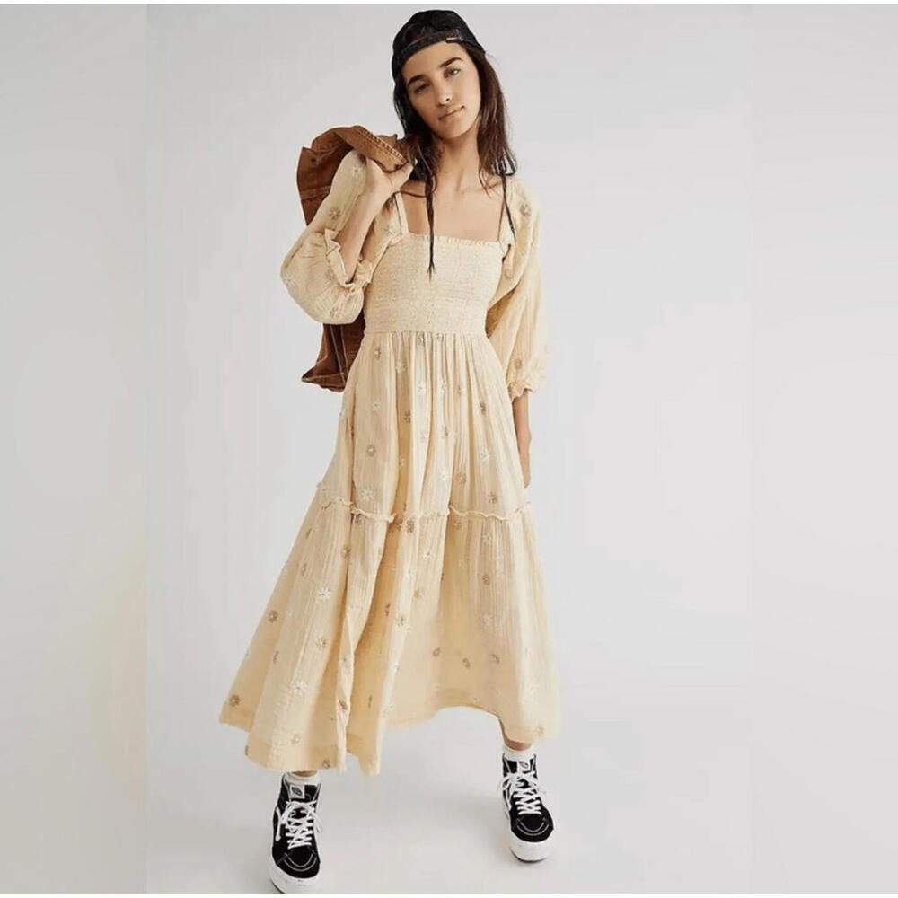 Free People Cream Tiered Maxi Dress